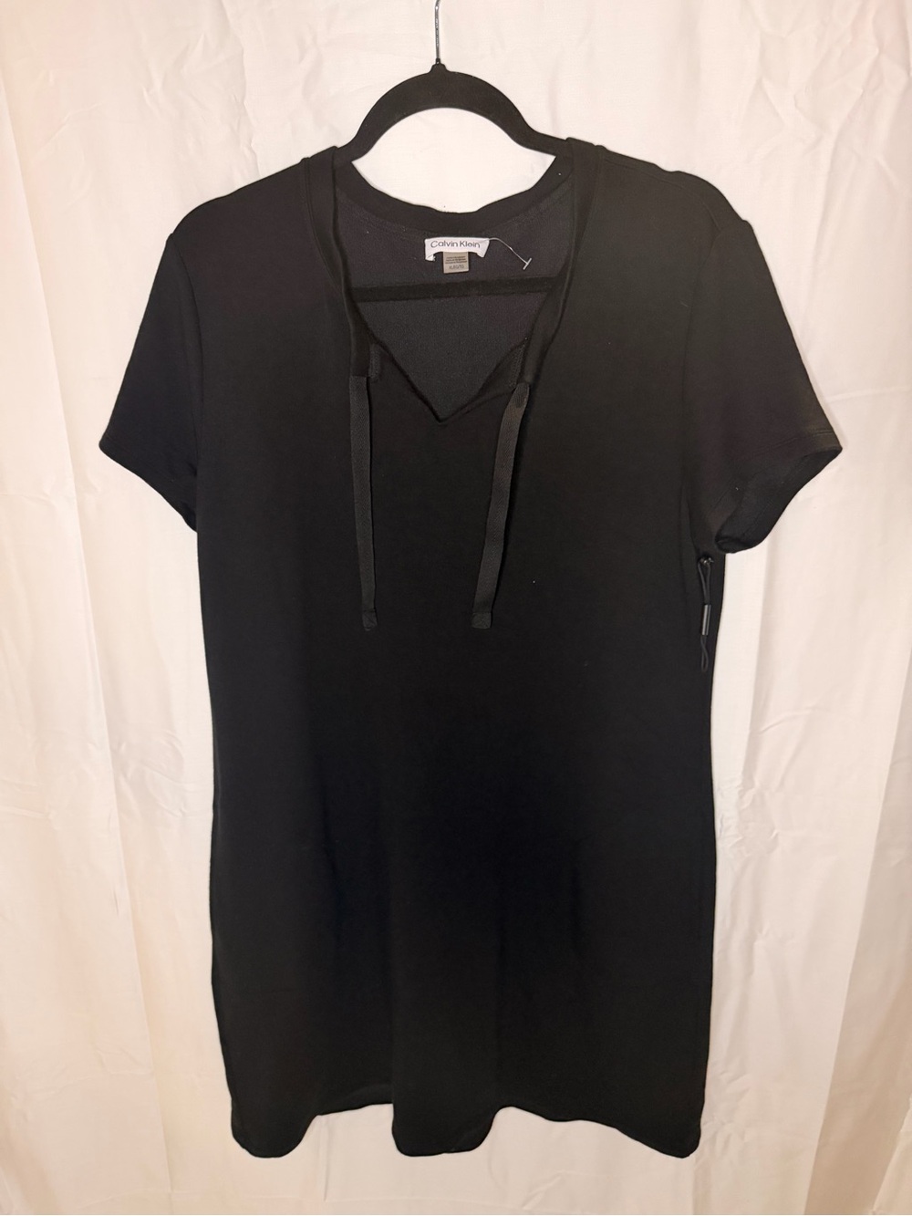 Calvin Klein Black Short-Sleeve V-Neck Tunic with Drawstring Detail